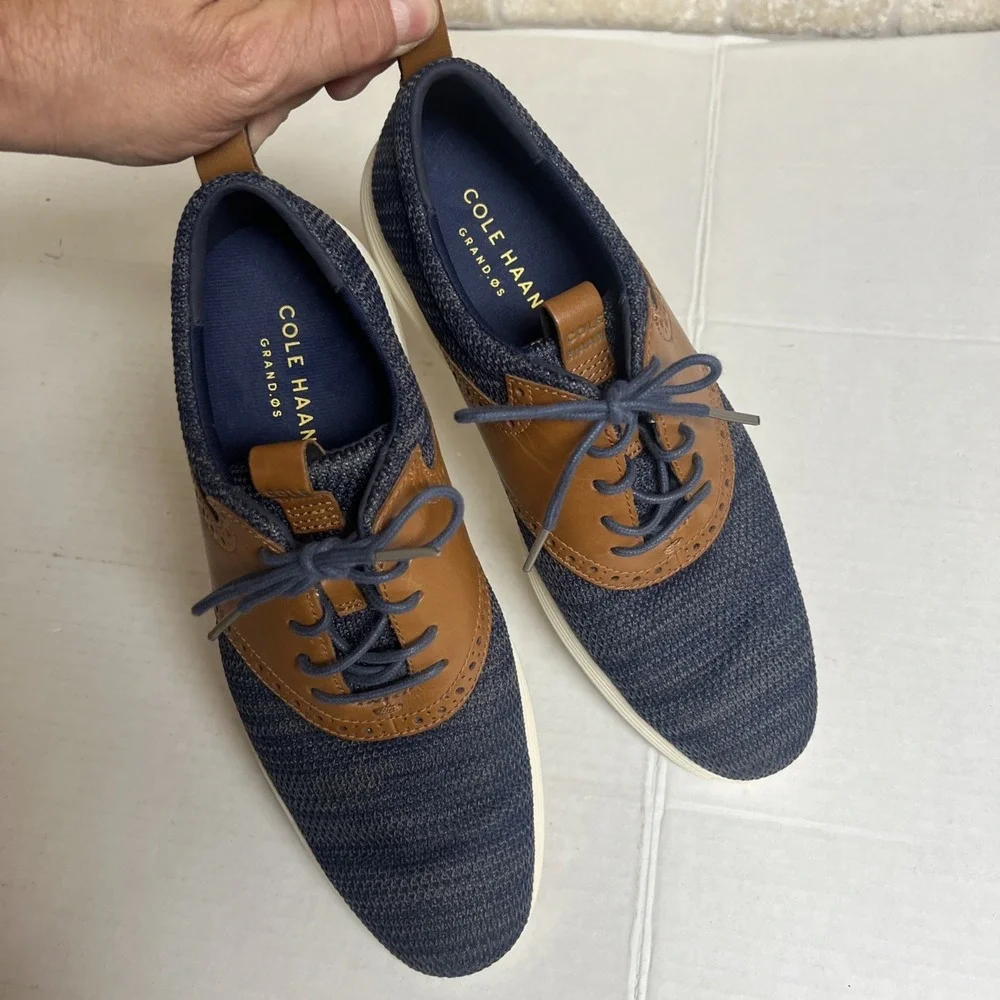 Cole Haan Grand OS Mens 8.5 C31348‎ Navy Blue And Brown Casual Tennis Shoe